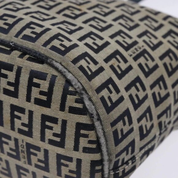 FENDI Zucchino Canvas Mamma Baguette Shoulder Bag Navy Gold Auth 139307 - Picture 4 of 16